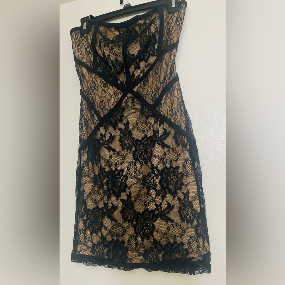 Charlotte Russe Black Lace Strapless Nude Slip Mini Dress